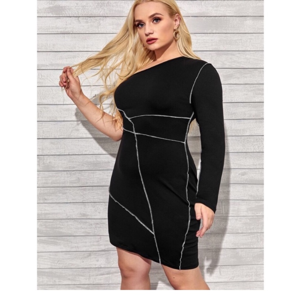 ONE SHOULDER STITCH TRIM DRESS - Picture 5 of 8